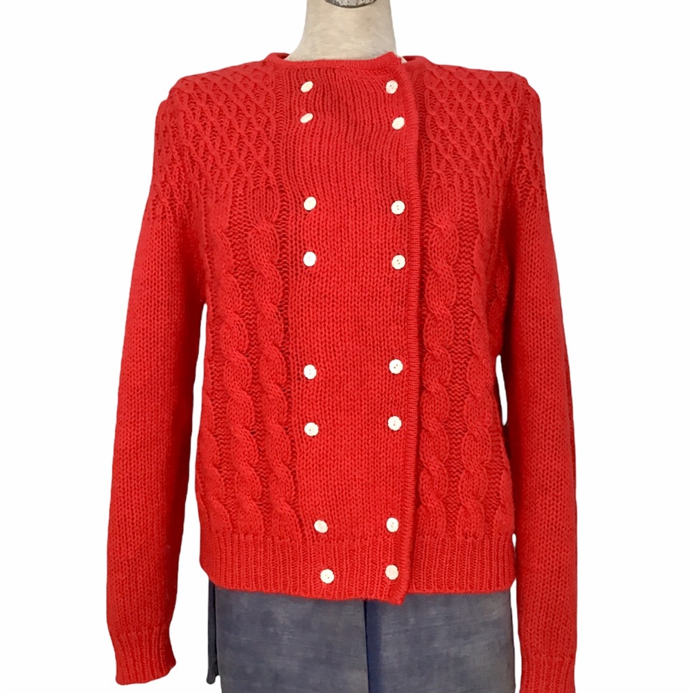 VTG 80s Wool Cable Knit Cardigan Sweater Robert Scott Ltd